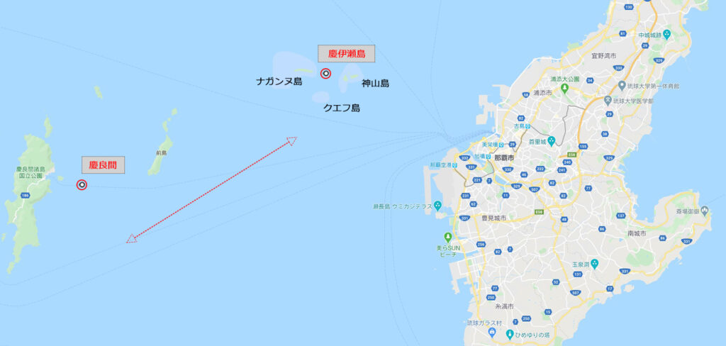 慶伊瀬島から慶良間の地図