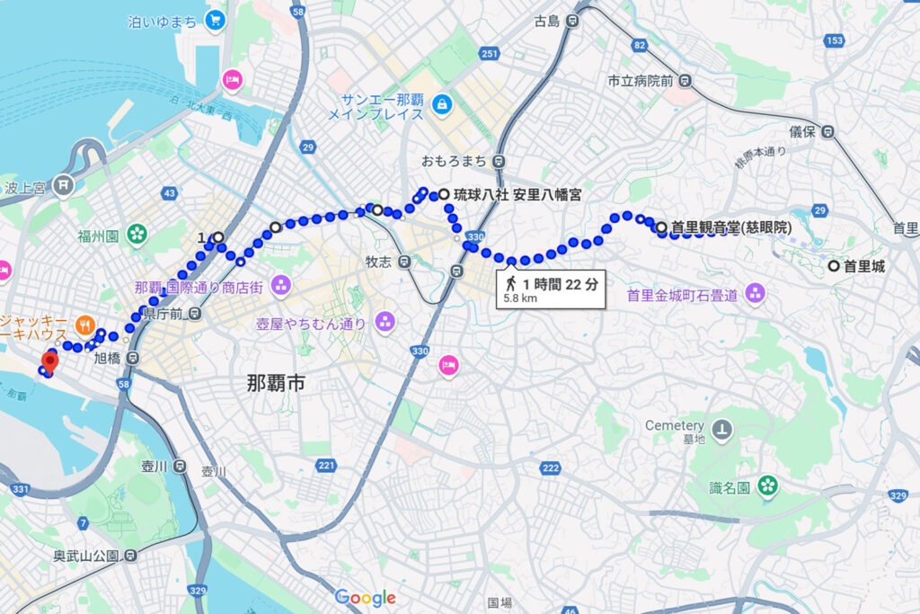 「上り口説」前半ルートの地図